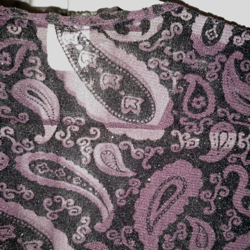 Purple Black Burnout Velvet Blouse Paisley Semi Sheer Goth Whimsygoth Wrap Top - Picture 13 of 14